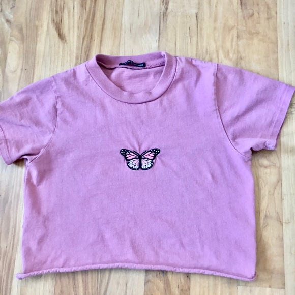 Dark pink butterfly cropped shirt - Picture 1 of 2